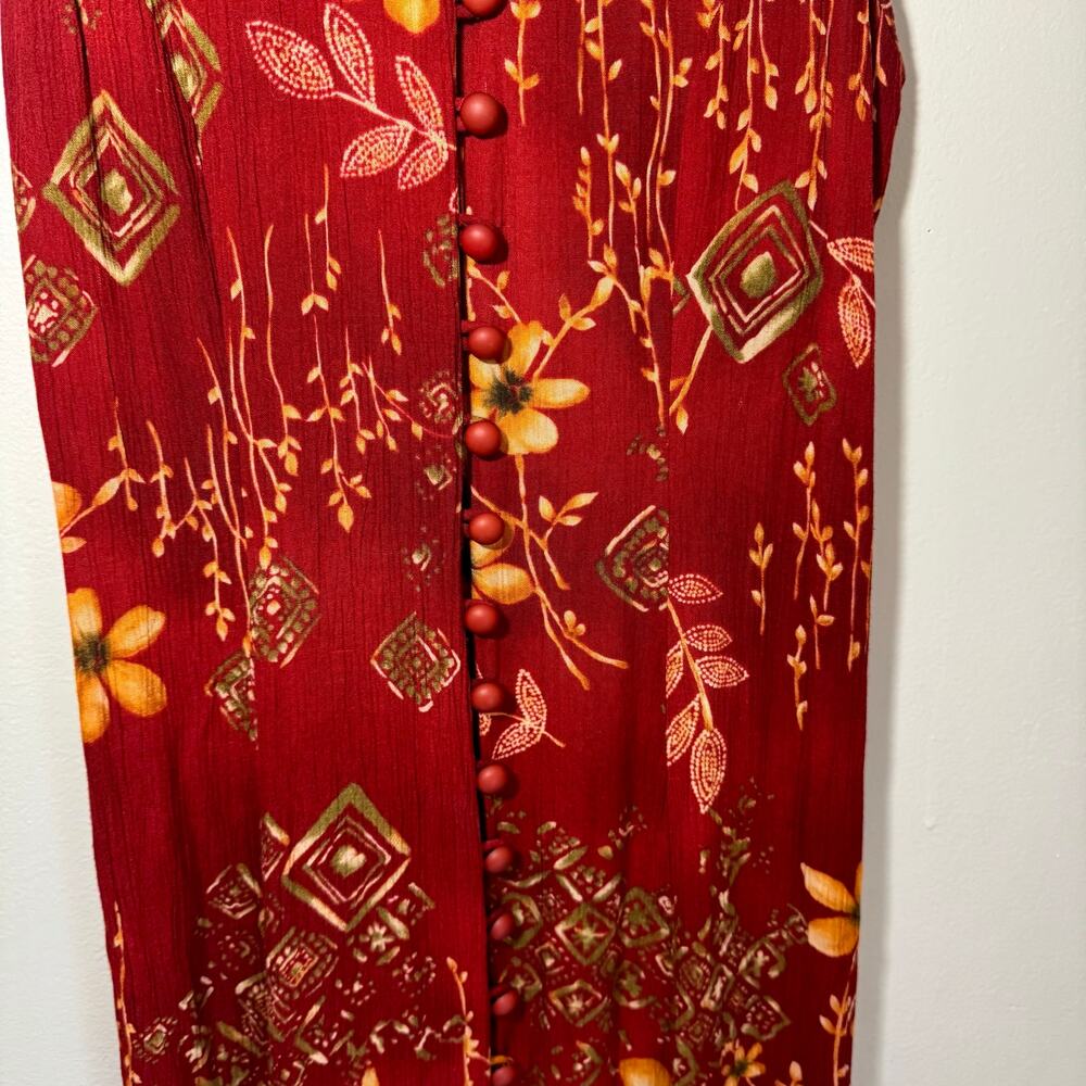 Vintage 90s Dawn Joy Fashions Floral Maxi Dress Criss Cross Back Size 5/6 Red - Picture 7 of 8